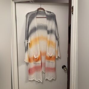 Women’s Pol long sleeve long  Open-Front Cardigan colorful stripes